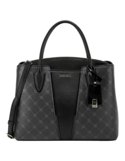 Nine West Lorraine Black Logo Multi Zip Top Satchel Bag
