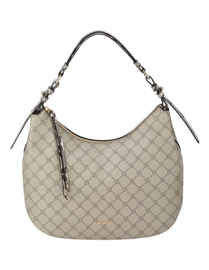 Nine West Irina Logo Zip Top Hobo Bag In Beige Multi 1 Nine West Irina Logo Zip Top Hobo Bag In Beige Multi